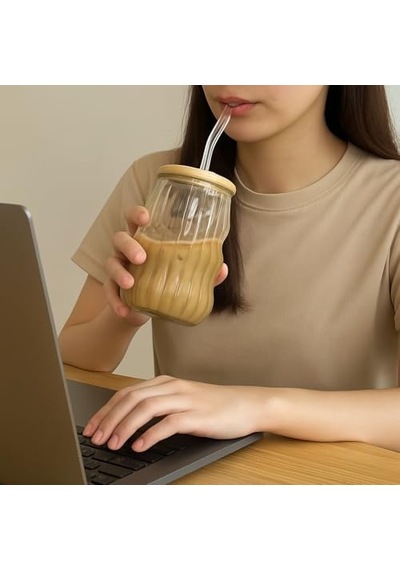 Kahve Bardağı Isıya Dayanıklı Ice Latte Bardak Kahve Kokteyl Cam Sunum Bardağı Meşrubat Kapaklı Bardak 400ml Tek, Adet, 1 Aeropress