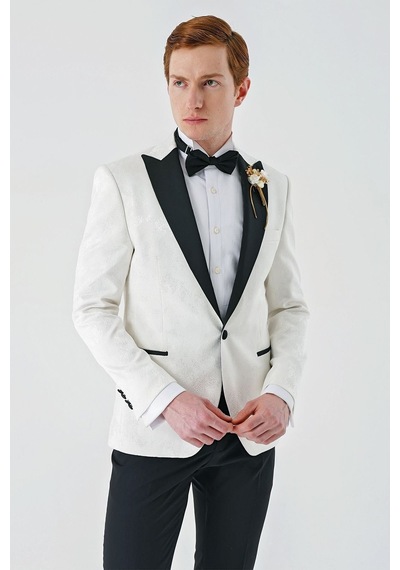 İmza Açık Krem Çıkarılabilir Kırlangıç Yaka Likralı 6 Drop Slim Fit Smokin Damatlık 1001240204-Açık Krem