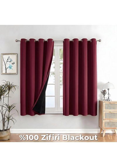 100% Zifiri Blackout Kuşgözü Dikim Tek Kanat Bordo