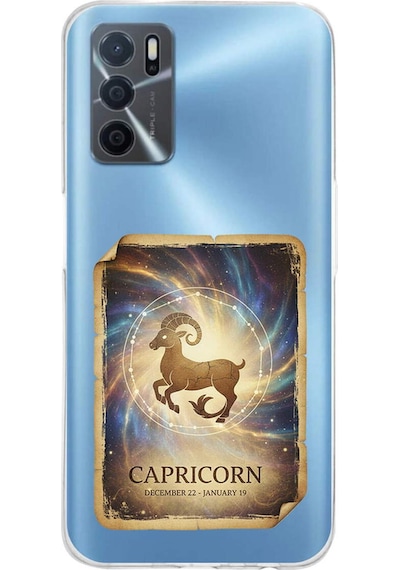 Oppo A16 İle Uyumlu Burç Kartları Oğlak Tasarımlı Şeffaf Silikon Kılıf Şeffaf