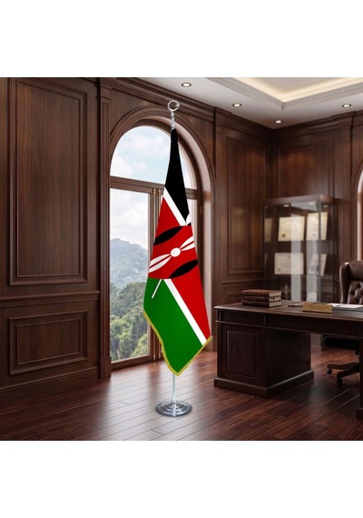 Kenya Direkli - Altın Saçaklı Saten Makam Bayrağı Seti Krom Direk Diğer