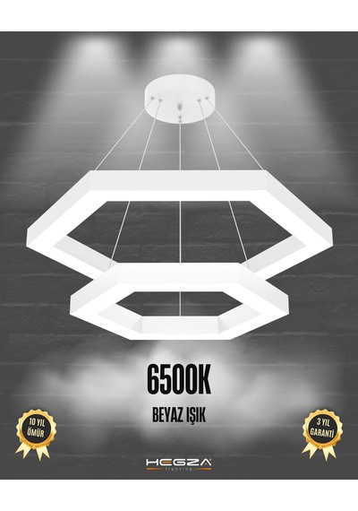 Hexagon Piramit Beyaz Kasa, Beyaz Işık Modern Sarkıt Led Avize Beyaz