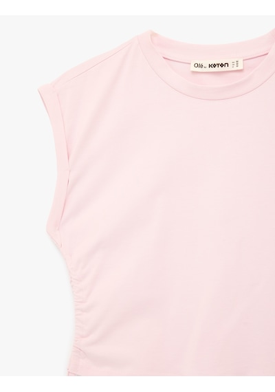 Koton Pamuklu Kolsuz Bisiklet Yaka Büzgülü Crop Bluz Pembe 6sal30016ık Gül