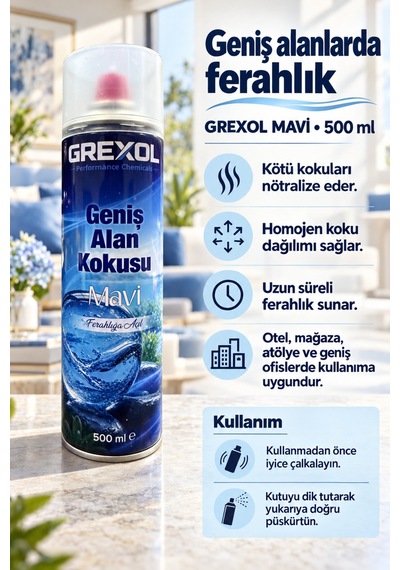 Vivanni Home Mavi Ev Ofis Mağaza Oda Kokusu 500 Ml Kötü Kokuları Nötralize Eden Geniş Alan Spreyi Ferah