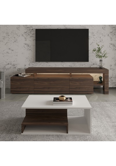 İnarch Dizayn Beliz Led Işıklı Tv Sehpası Ve Vera Orta Sehpa Set - Oturma Odası Modern Takım Beyaz - Ceviz İnarch Dizayn Beliz Led Işıklı Tv Sehpası Ve Vera Orta Sehpa Set - Oturma Odası Modern Takım Beyaz - Ceviz