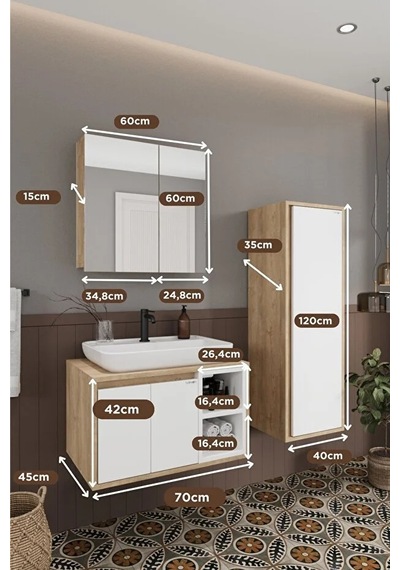 Lale Beyaz 70 Cm Set %100 Mdf Lavabolu Banyo Dolabı Aynalı Dolap Boy Dolabı Beyaz Meşe Lale Beyaz 70 Cm Set %100 Mdf Lavabolu Banyo Dolabı Aynalı Dolap Boy Dolabı Beyaz Meşe