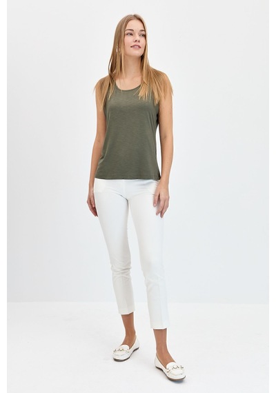 Desen Minimalist Kolsuz Oversize Kadın T-shirt - Rahat Ve Şık Haki