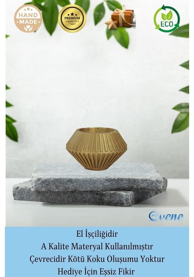 Mumluk Şamdan Tealight Mum Uyumlu Elmas Çizgili Model - Altın