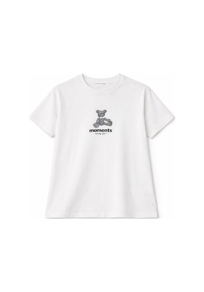 Mixray 2058 Kadın %100 Pamuk Ayıcık Baskılı Bisiklet Yaka T-shirt Beyaz BEYAZ
