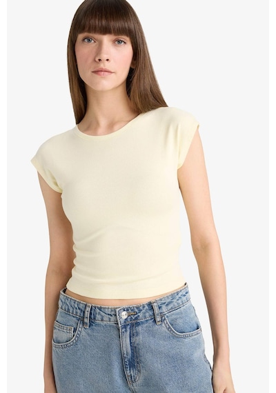 Defacto Slim Fit Dar Kesim Bisiklet Yaka Basic Düz Modal Kısa Kollu Tişört F0685ax25auyl504 Sari