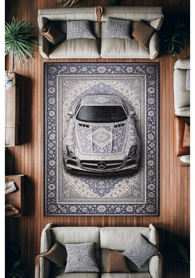 Mercedes Sls Amg Araba Desenli Halı Dijital Baskı Yıkanabilir Kaymaz Taban Leke Tutmaz Çok Renkli7
