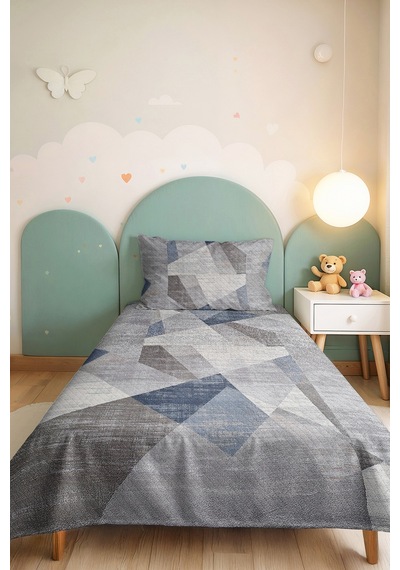 Mavi Geometrik Genç Odası Tek Kişilik Pike Takımı - Gri Modern 160x220 Cm Kapitone Yatak Örtüsü Mat Çiçek Yansıması