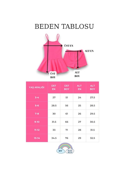 My Kids Wear Kız Çocuk Garson Mayo Elbiseli Şortlu 2 Li Takım 12413 Pembe