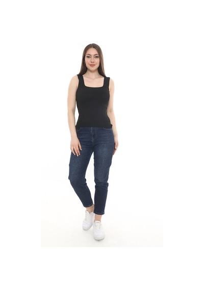 Monox Kadın Bluz Kare Yaka Sade Yazlık Triko Atlet Siyah