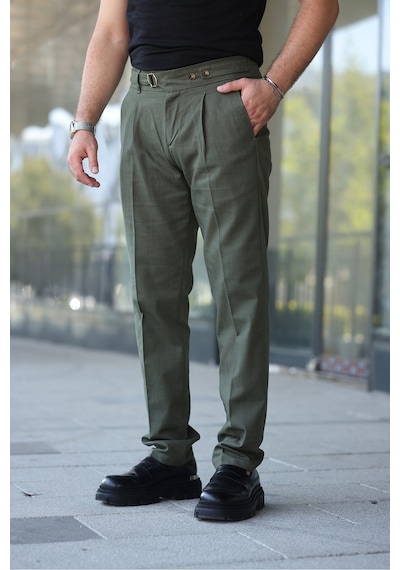 Tasarım İtalyan Model Keten Pantolon Haki