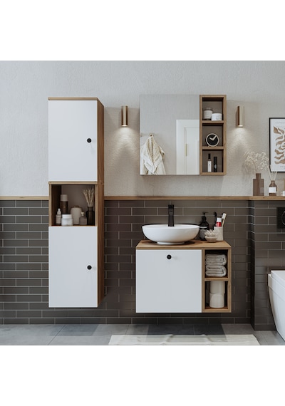 Lavabolu Mdf 65 Cm Lotus Çekmeceli Banyo Dolabı + Aynalı Dolap Atlantik Çam - Beyaz Lavabolu Mdf 65 Cm Lotus Çekmeceli Banyo Dolabı + Aynalı Dolap Atlantik Çam - Beyaz