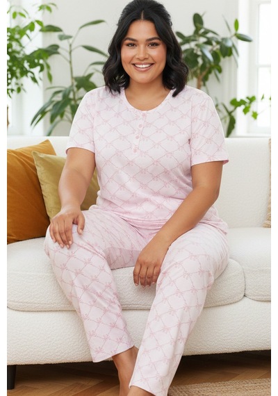 Siyah İnci Desenli Pamuklu Büyük Beden Battal Boy Örme Pijama Takım 26113884 Pembe Siyah İnci Desenli Pamuklu Büyük Beden Battal Boy Örme Pijama Takım 26113884 Pembe