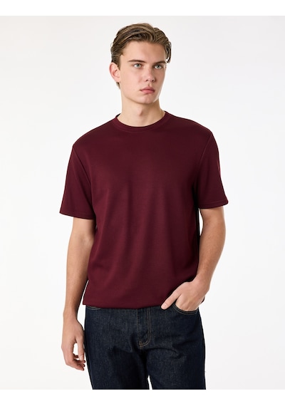 Koton Regular Fit Kısa Kollu Bisiklet Yaka Viskon Karışımlı Basic Tişört Bordo 6sam10483mk Koton Regular Fit Kısa Kollu Bisiklet Yaka Viskon Karışımlı Basic Tişört Bordo 6sam10483mk