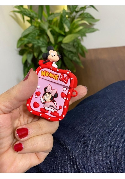 Apple Uyumlu iPhone 1/2. Nesil  Koruyucu Bluetooth Kulaklık Kılıfı Minnie Mouse Figürlü Minnie Mouse Airpods 1/2. Nesil