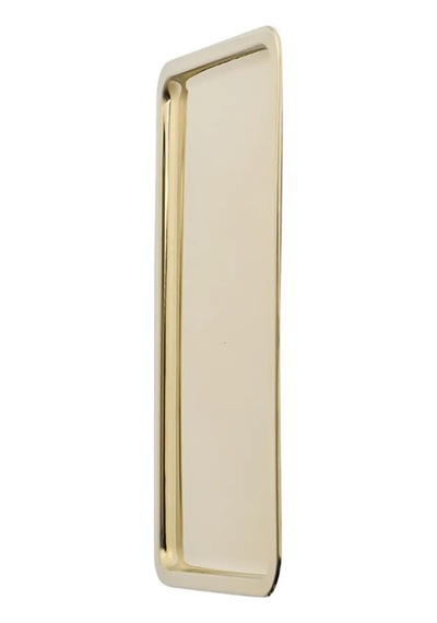 2 Adet Gold Dar Dikdörtgen Metal Sunum Tepsisi 33x13 Cm Düz Çay Kahve Tatlı Servis Tepsisi Seti Altın