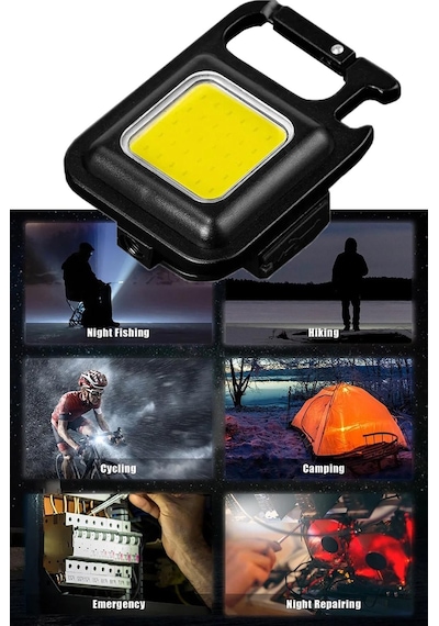 Güçlü Şarjlı Led Işıklı Kamp Lambası El Feneri Mıknatıslı, Tripod Uyumlu, 4 Fonksiyonlu Mod Sarı