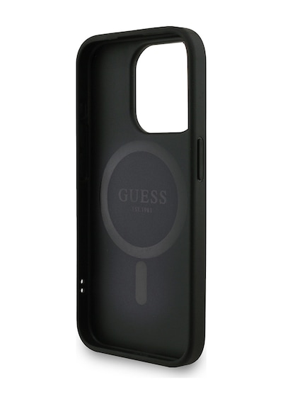 Apple iPhone 15 Pro Max Uyumlu Kılıf Guess Lisanslı M safe Bilek Askı İpli Yazı Logolu Kapak Siyah
