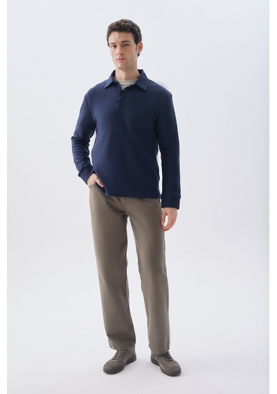 Mudo Erkek Erkek Lacivert Tekstürlü Polo Yaka Sweatshirt 1266196