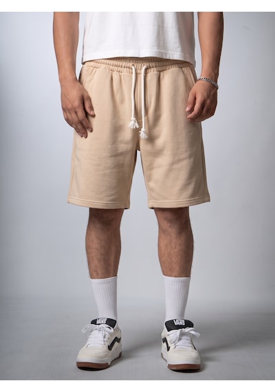 Bej Diagonal Baggy Şort