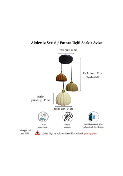 Akdeniz Serisi Patara Üçlü Sarkıt Avize - Bohem Tarz Modern Yemek Masası Salon Oturma Odası Mutfak Aydınlatması Kahverengi