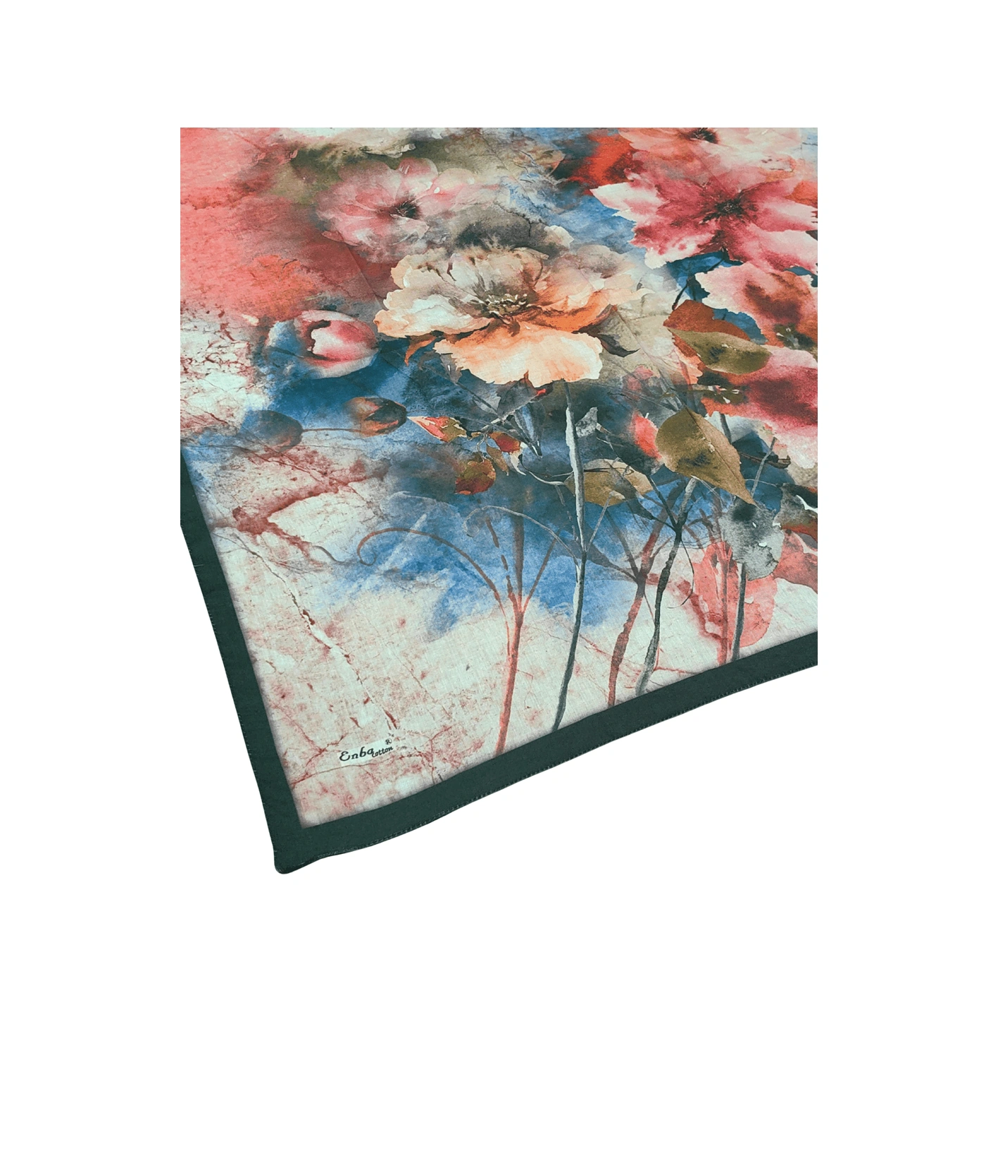 Mim Eşarp Enba Çiçek Desenli Pamuklu Eşarp 90x90 Cm Siyah - Kırmızı