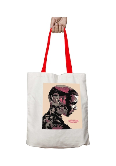 Art Hediye Kırmızı Kulplu Stranger Things Düşünce Fon Yıkanabilir Omuz Çanta Çok Renkli