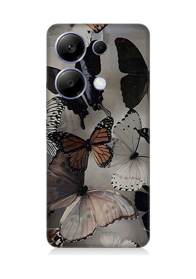Xiaomi Redmi Note 13 Pro Uyumlu Siyah Beyaz Kelebekler Desenli Silikon Kılıf