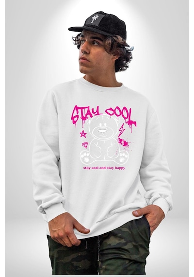 Serin Ve Mutlu Kal Unisex Beyaz Sweatshirt Beyaz