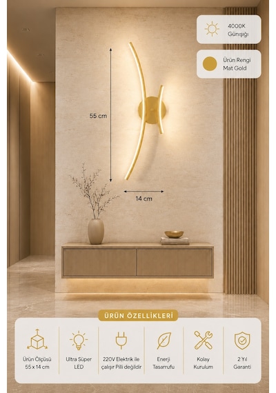 Yumi Modern Led Duvar Apliği Günışığı Eskitme