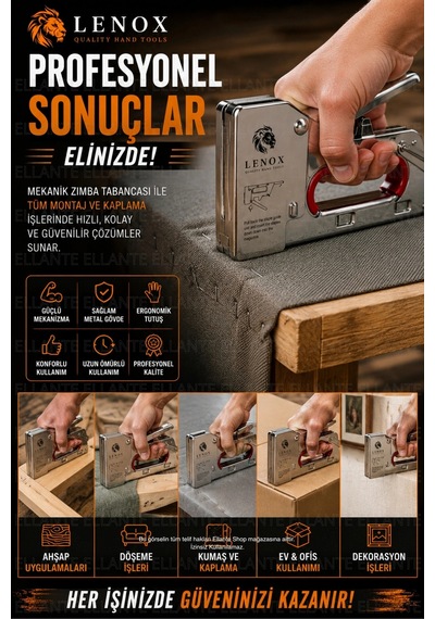 Metal Mekanik Zımba Tabancası 4-8 Mm Uyumlu Metal Gövde + 200 Adet Zımba Hediyeli