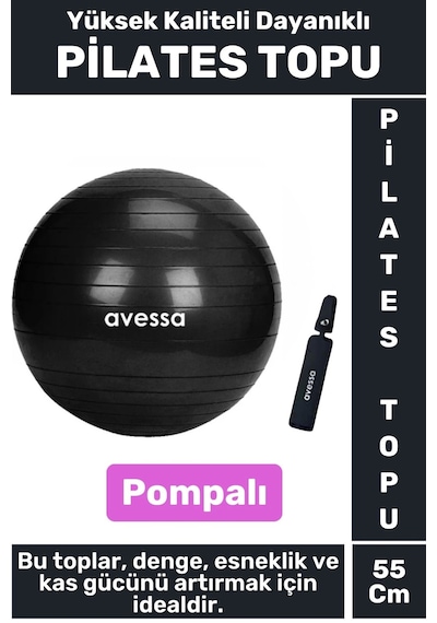 Premium Dayanıklı Fitness Egzersiz Aerobik Pilates Şişirme Pompası 55 Cm Pi Lates Topu