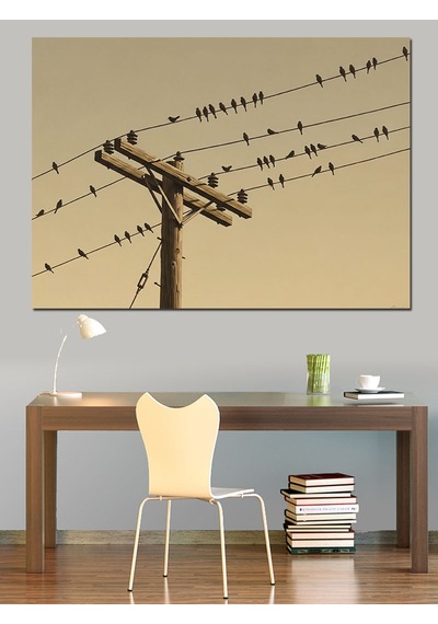 Tellerdeki Kuşlar Sepia Fotoğraf Dekoratif Kanvas - Mdf Ahşap Tablo
