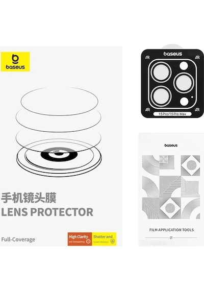 Baseus İphone 15 Pro/15 Pro Max İçin Sapphire Serisi Hd Cam Kamera Koruyucu- 5775 Şeffaf