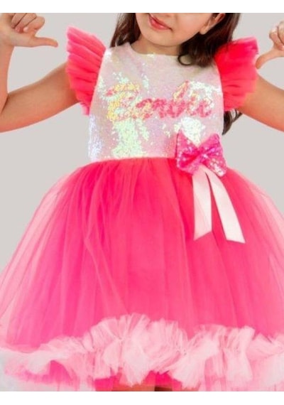 Cantoy Kız Çocuk Önü Kısa Arkası Uzun Taçlı Barbie Kostüm-15220 Pembe