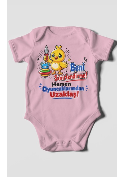 Morivokids Beni Sinirlendirme Mesajlı Kısa Kollu Bebek Body %100 Pamuk Koyu Pembe
