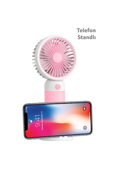 Standlı 3 Mod Şarjlı El Fanı 5 Kademe Seyahat Masaüstü Vantilatör Taşınabilir Mini Fan Pembe F139