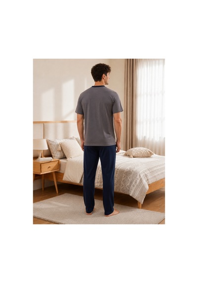 Pijamask Erkek Antrasit Düğmeli Yaka Pamuklu Uzun Alt Pijama Takımı Lacivert Pantolonlu Rahat Ev Giyim Gri Pijamask Erkek Antrasit Düğmeli Yaka Pamuklu Uzun Alt Pijama Takımı Lacivert Pantolonlu Rahat Ev Giyim Gri
