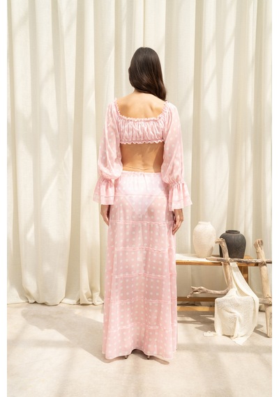 Mai Collection Samos Puantiyeli Pembe Crop Etek Takım