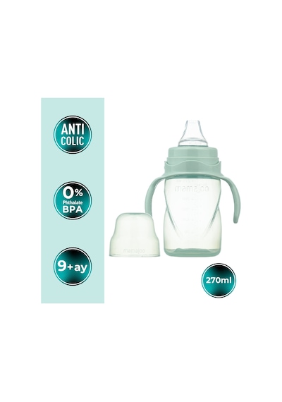 Mamajoo Kulplu Akıtmaz Eğitici Bardak Powder Green 270 ML & Anti-Kolik Yeşil