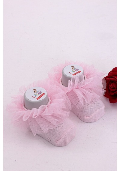 Burçak Çorap Soft Yıkamalı Kız Bebek Çorabı - Tül Ve Güpür Detaylı Pamuklu Model 4'lü Pembe