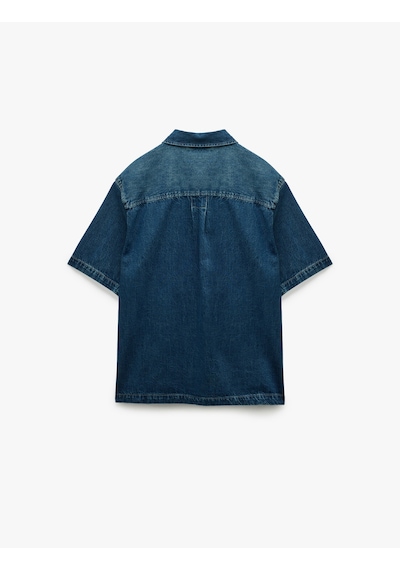 Koton Pamuklu Cepli Kısa Kollu Oversize Denim Gömlek Ceket Orta İndigo 5sam50023nd Indıgo