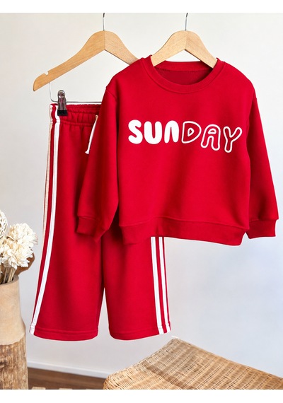 Elzo Collection Kız Çocuk Sunday Üst Baskılı Sweatshirt 3 İplik Kumaş Alt Üst Takım Kırmızı - Beyaz Elzo Collection Kız Çocuk Sunday Üst Baskılı Sweatshirt 3 İplik Kumaş Alt Üst Takım Kırmızı - Beyaz