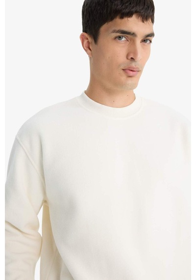 Defacto Relax Fit Bisiklet Yaka Polar Sweatshirt F3685ax25wner140 Ekru-er140