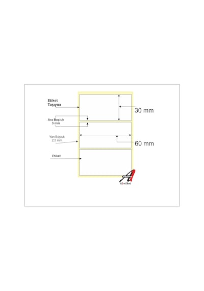 A1 Etiket 30 X 60 MM Barkot Etiketi Termal 1000'li 10 Rulo