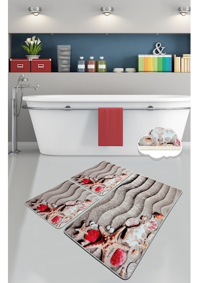 Coast 3 Lü Set Banyo Halısı Paspas Yıkanabilir Çok Renkli